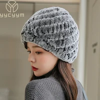 Women Winter Warm Real Rex Rabbit Fur Hat Snow Cap Winter Hats for Women Girls Real Fur Knit Skullies Beanies Natural Fluffy Hat 1