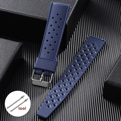Quick Release Breathable Silicone Sport Watch Strap - Waterproof and Perforated Design - 22mm (Blue)