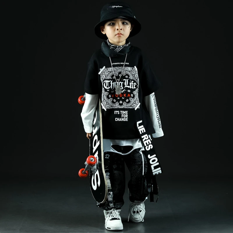 New Children Boys Hip Hop Clothes Sets Long Sleeve T Shirt Pants