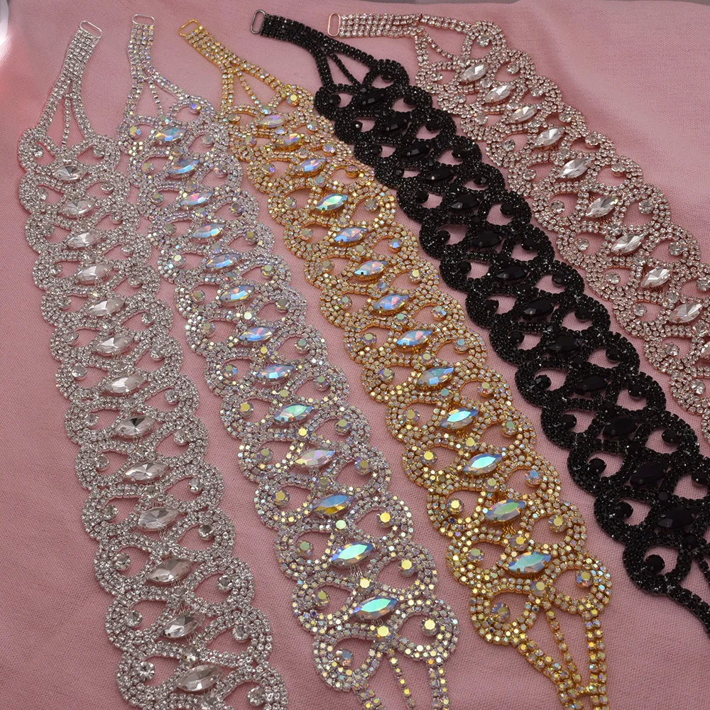 16" Length Long Rhinestone Belt for Women Crystal Luxury Full Glass Belt Appliques Wedding dress Accessories bridal waistband bridal dress decoration