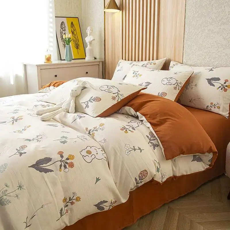 1PC Floral Washed Cotton Duvet Cover - Single/Queen/King Size Housse De Couette 이불커버 Funda Nórdica (No Pillowcase)