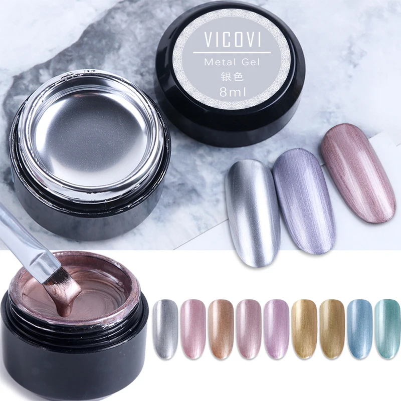 

8ml Silver Mirror Metallic Painting Nail Gel Soak Off Gel Polish Drawing Flower Lines Nail Lacquer Superbright UV Gel Polish