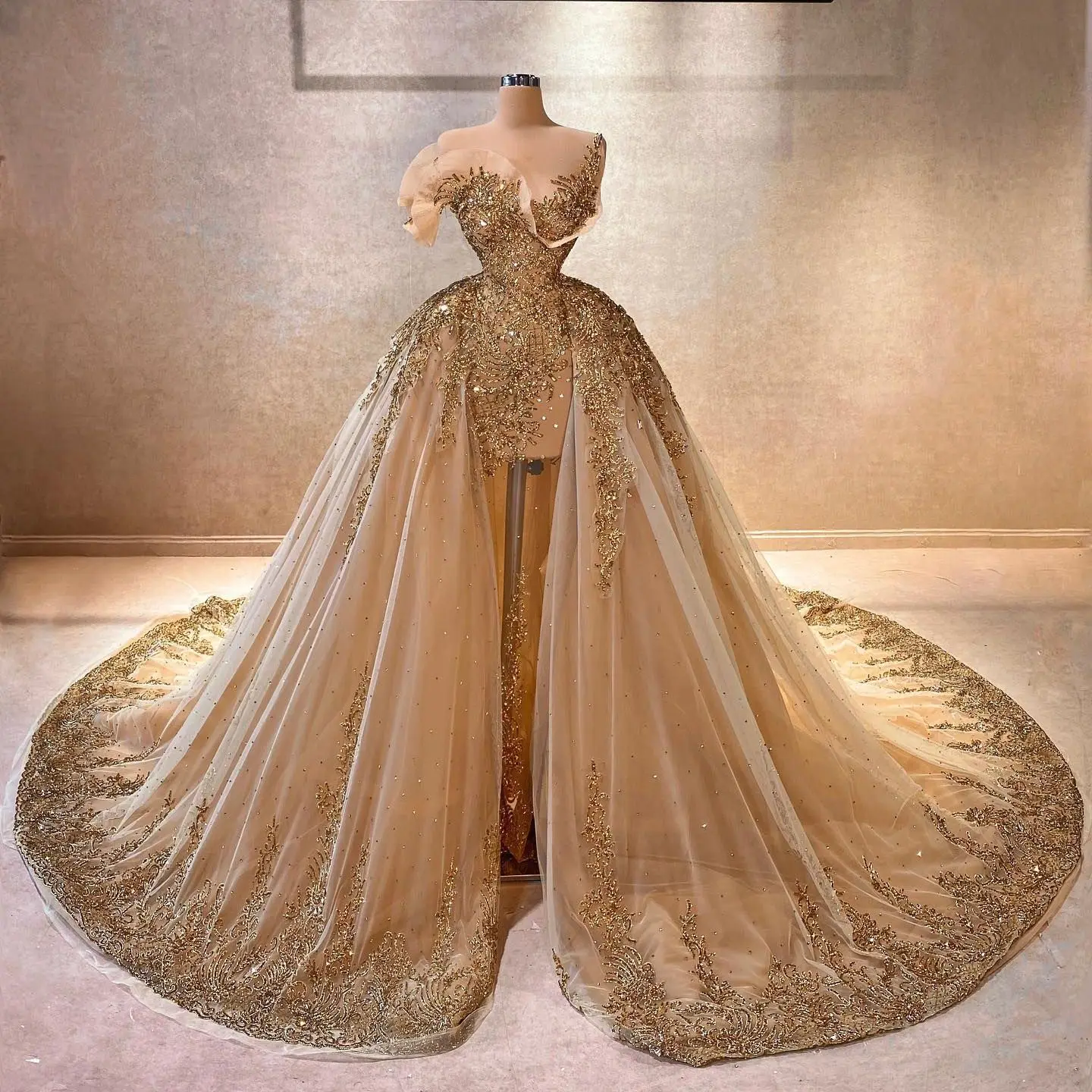 

Женское Прозрачное платье со съемным шлейфом, роскошное платье для выпускного вечера с блестками