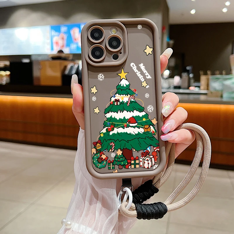 Festive Merry Christmas Pattern Lanyard Rope Phone Case Cover