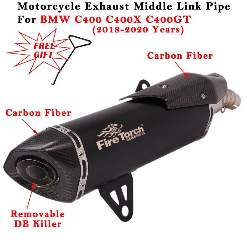 

Motorcycle Exhuast Escape Modified Carbon Fiber Muffler With Middle Link Pipe DB Killer For BMW C400 C400X C400GT 2018 - 2020