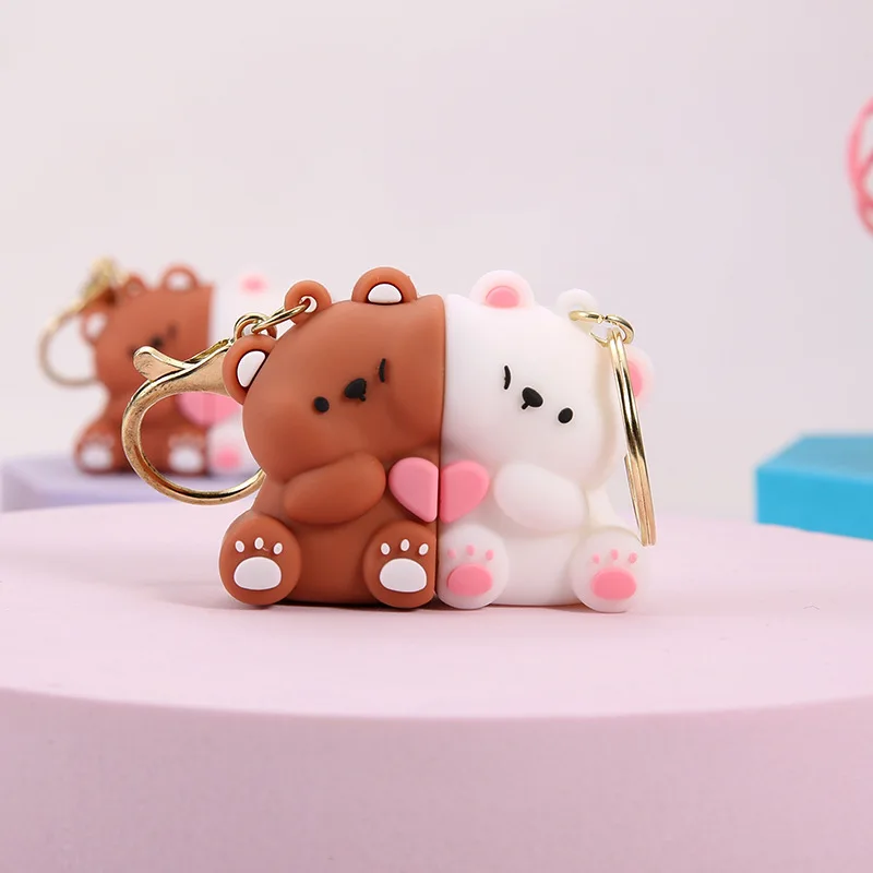 1Pair Cute Resin Bear Couple Magnetic Keychain Cartoon Animal Doll Bag Pendant Gifts for Lovers Ornaments