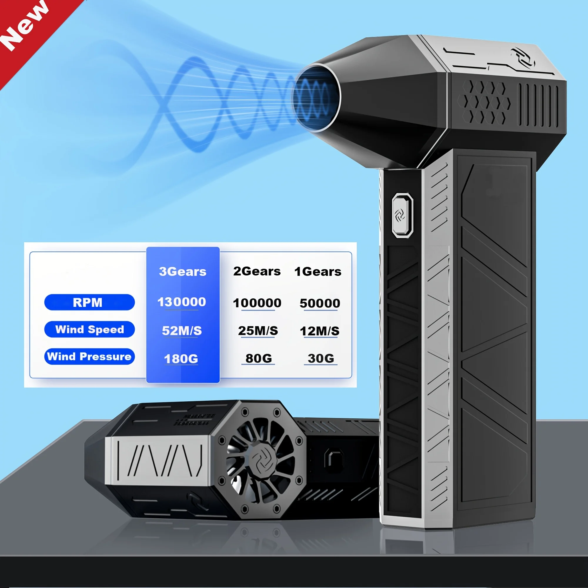 130000RPM Electric Air Dust Collector,for Cleaning Keyboard & PC 3-speed Adjustable Rechargeable Cordless Jet Drying Hair Dryer 2