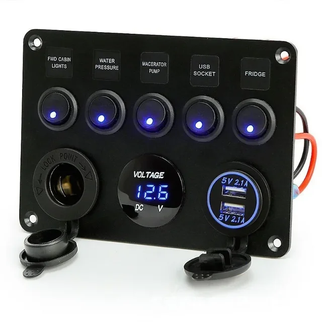 Panneau de prise de chargeur double USB étanche 12V-24V, avec voltmètre numérique LED, interrupteur à bascule marche/arrêt pour voiture, bateau, camion marin 1
