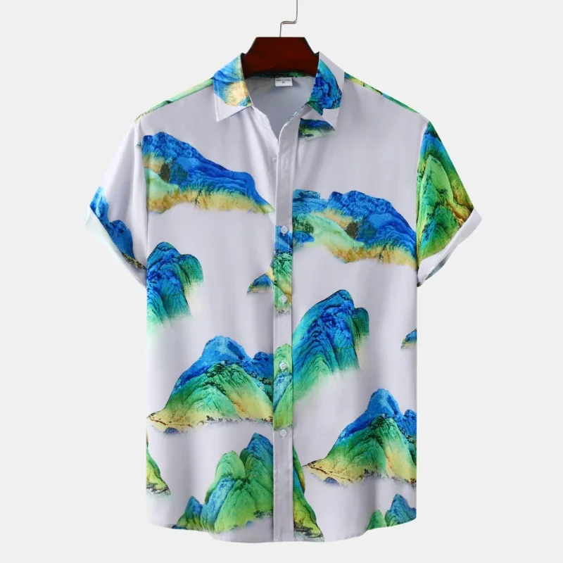 Camisas Para Hombre 2023 Summer New Men\'s Short Sleeve Flower Shirt Beach Vacation Hawaii Shirt