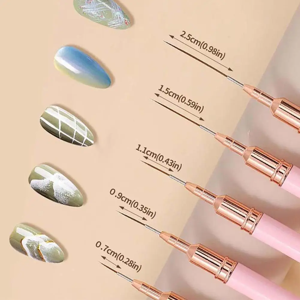 5종 네일 아트 라이너 브러쉬 및 도팅펜 세트 UV 젤 네일 브러쉬 (프렌치 네일 라인 장) 전문 네일 도구