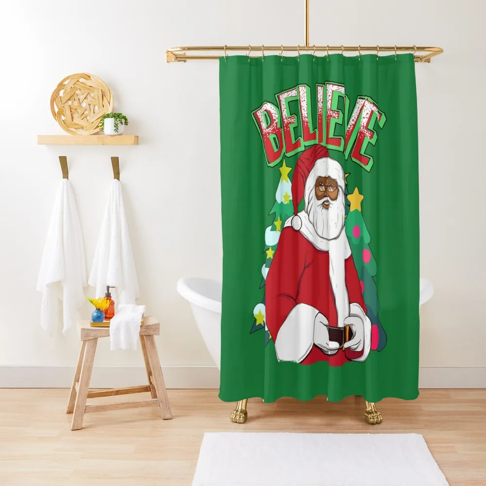 

Believe Black Santa Claus Merry Christmas African American Shower Curtain Toilet Accessories Bathroom Curtain