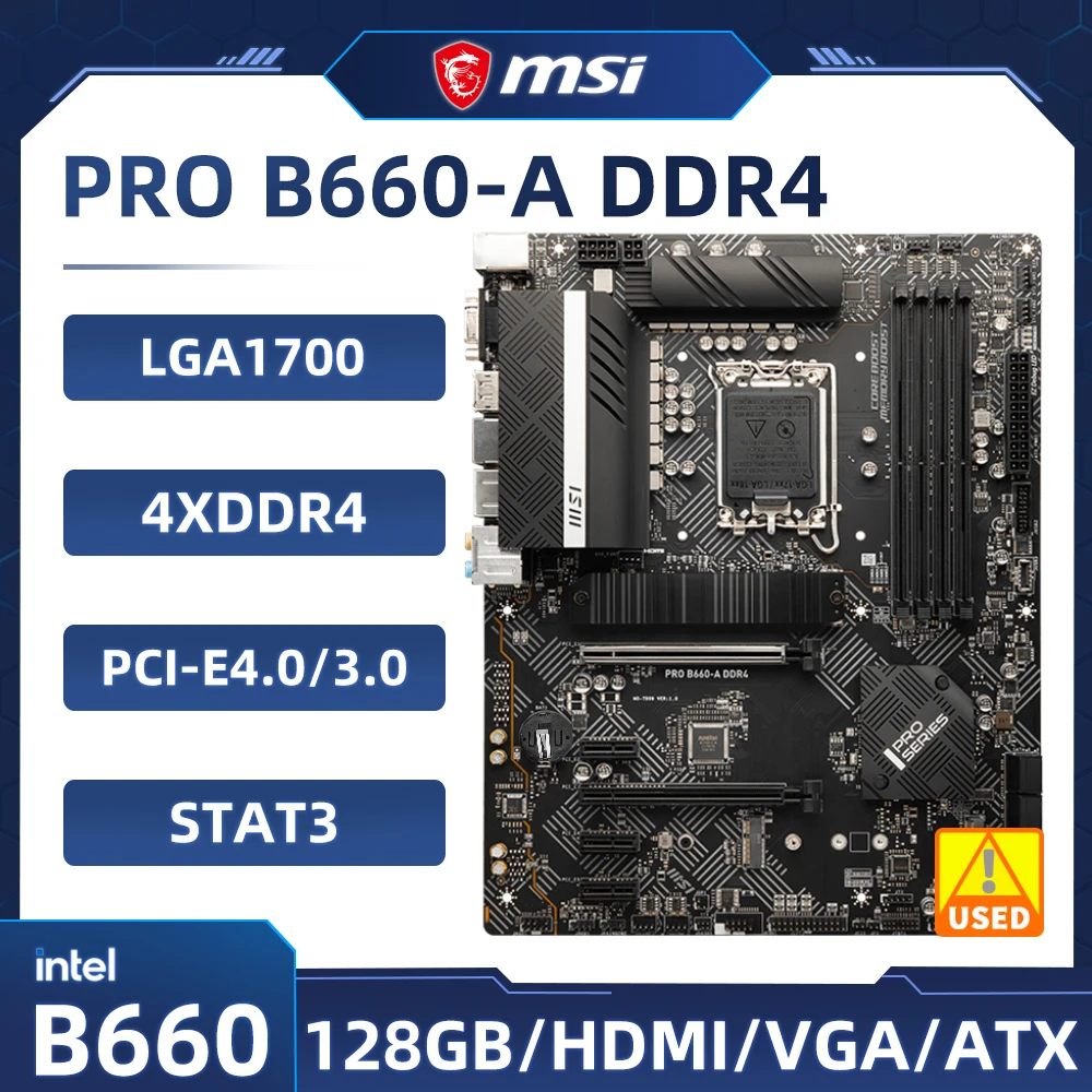 Scheda Madre Lga 1700 Msi Pro B660-A Ddr4 Intel B660 Per Cpu Intel Core I7-12700 Di 12A Generazione Ddr4 128Gb 2Xm. 2 Usb3.2 Hdm 4Xsata Atx