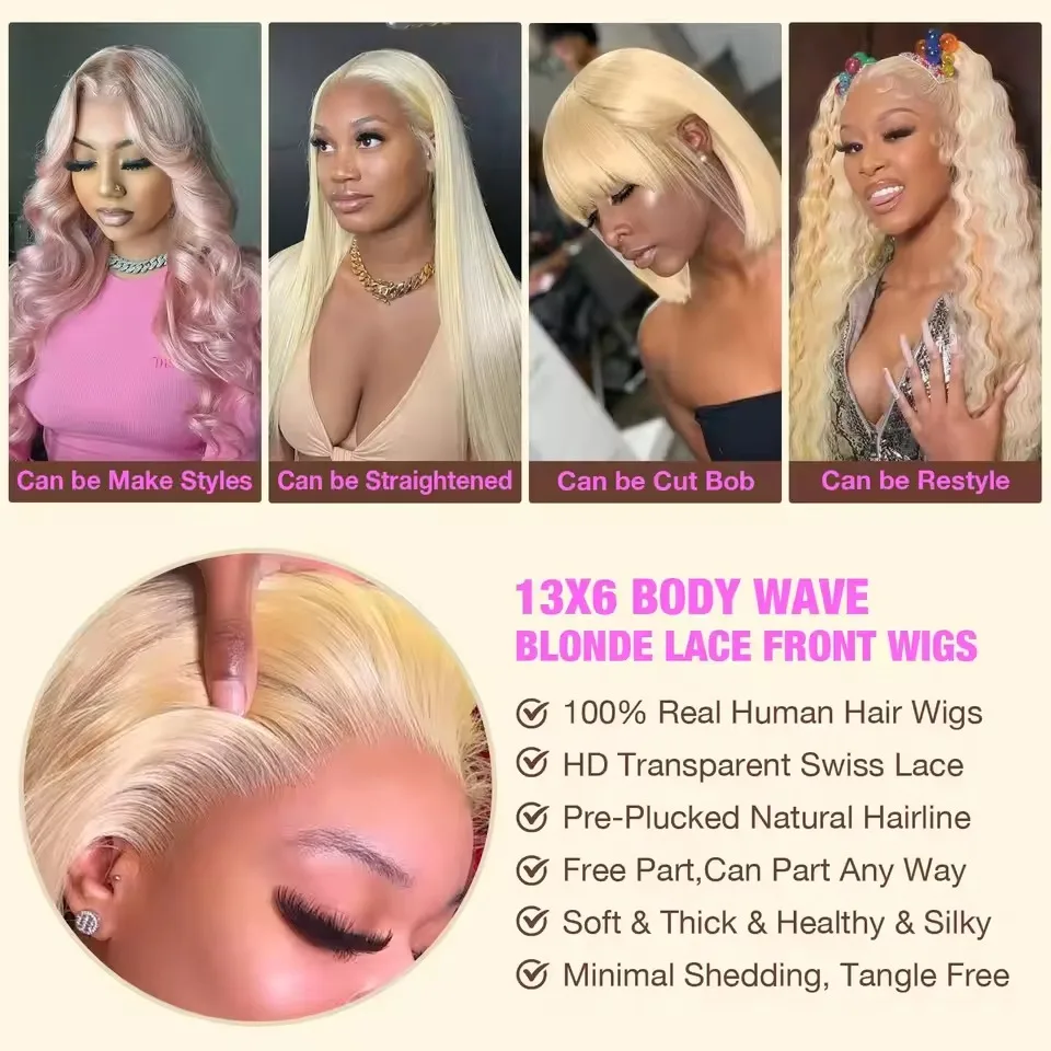 13x6 13x4 Body Wave 613 Honey Blonde Wig Human Hair 30 40 Inches Hd Lace Frontal  Wig  100% For Transparent Brazilian Woman Hair 5