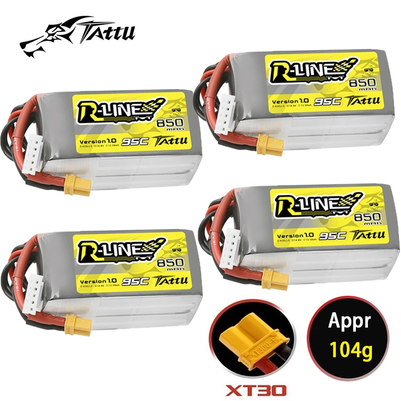 

TATTU-R-LINE 1.0 850mAh 95C 14.8V Lipo Battery For RC Helicopter Quadcopter FPV Racing Drone Parts 14.8V Rechargeable Battery