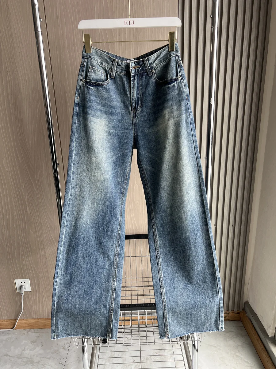 TRF Wide-leg high-waisted jeans ETJ women's classic everything with five pockets washed soft comfortable ultra-long jeans6045022 5