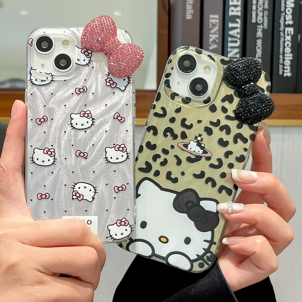 Dazzling 3D Diamond Bow Kitty Laser Lustre Lining Phone Case