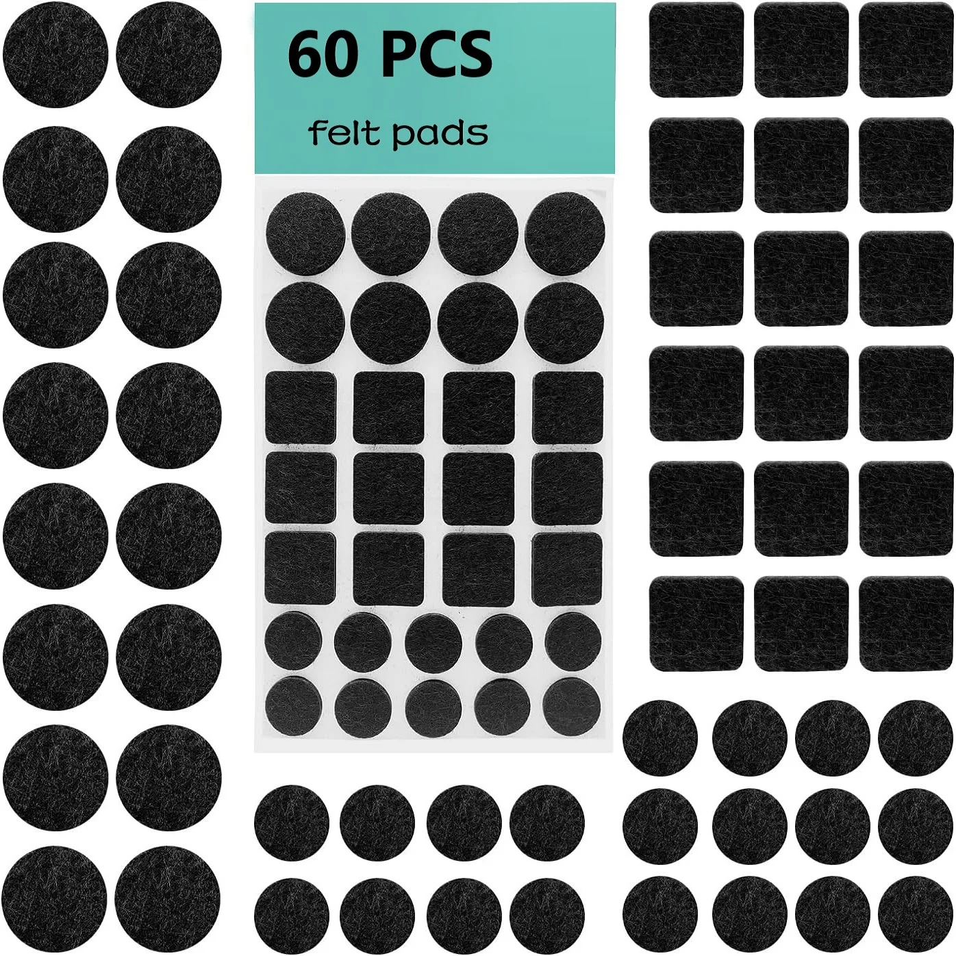 Deluxe Black Felt Furniture Leg Protector Pads - 60 Pack | Self-Adhesive Anti-Scratch & Noise Reduction, 3mm Thick