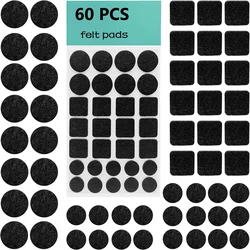 Deluxe Black Felt Furniture Leg Protector Pads - 60 Pack | Self - Adhesive Anti - Scratch & Noise Reduction, 3mm Thick - 1 Pc (60pcs)