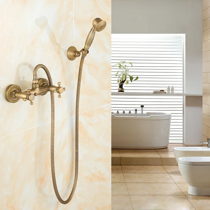 

Vidric Antique Brass Shower Set Hot and Cold Mixer Double Handle Shower Wall Mounted Shower Set Free Shipping