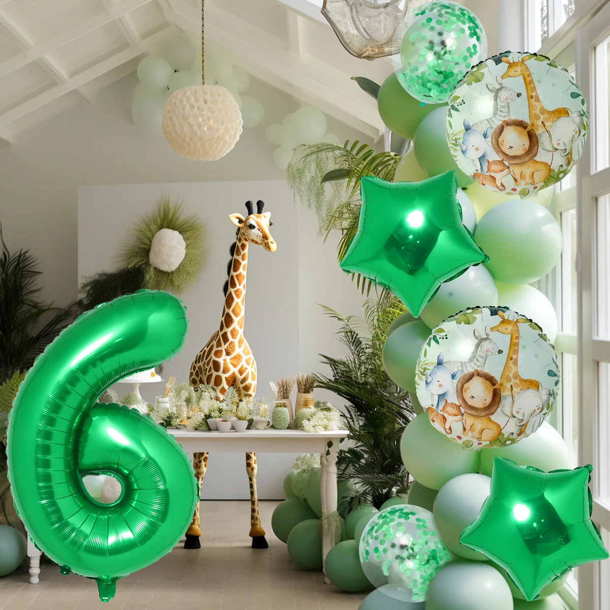 Green Number Balloon set Jungle Safari Animal Birthday Party Decorations Kids Boy 1st Wild One Birthday Decor Party Foil Ballons