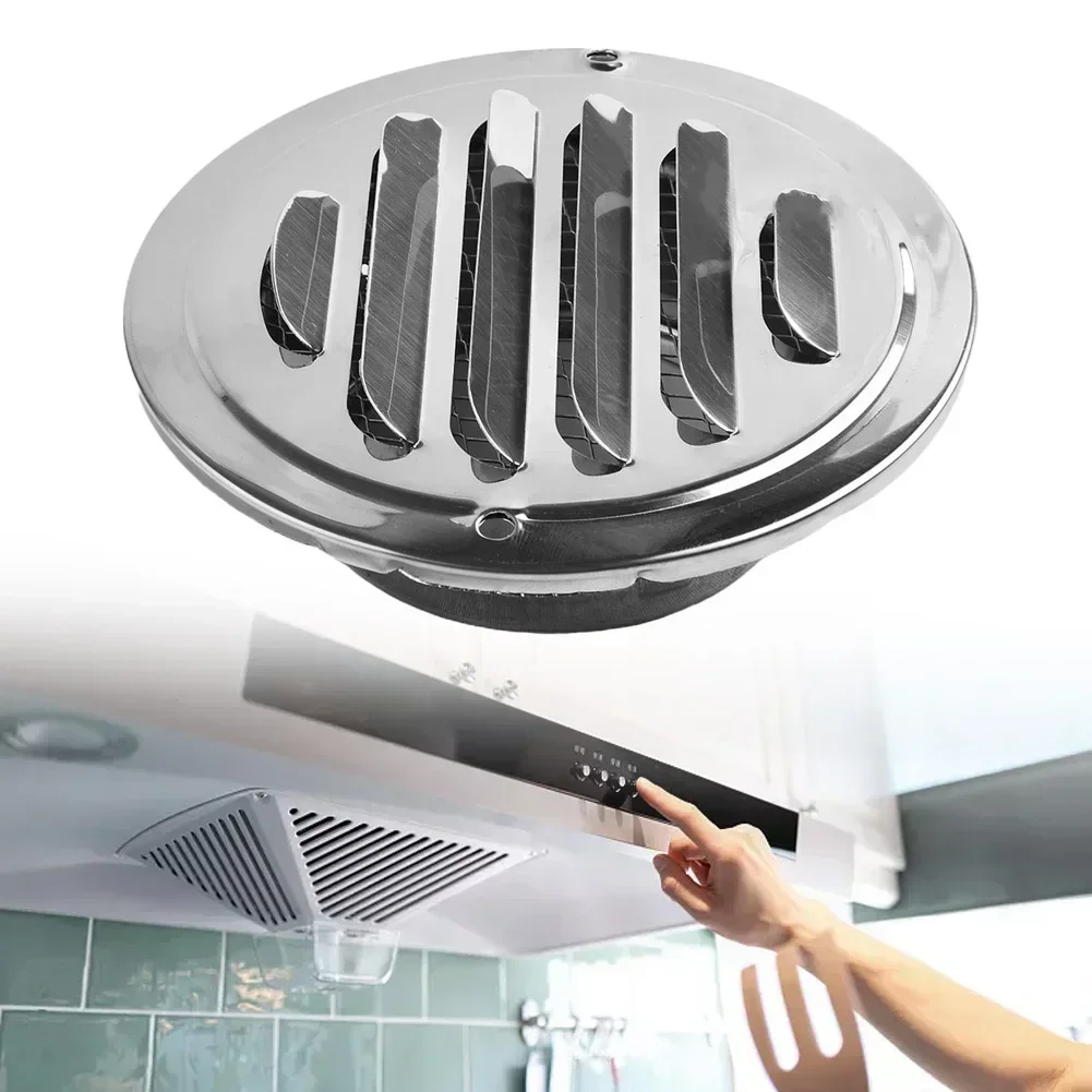 1pc Flat Round Air Vent Stainless Steel Grill Metal Cover Circle Ducting Ventilation ⌀80mm 100mm Outdoor Air Circulation