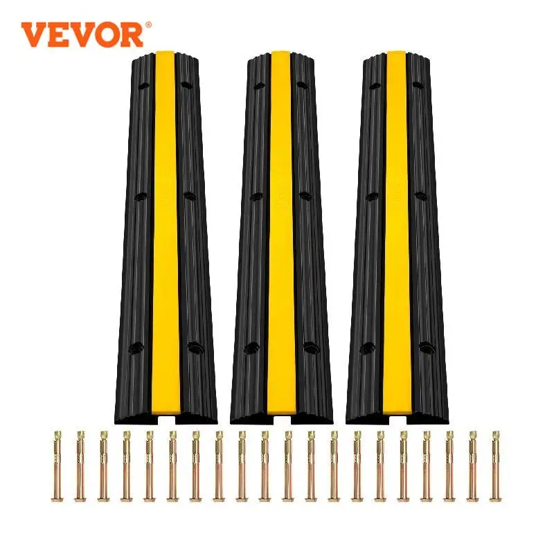 VEVOR Modular Rubber Speed Bump 1 Channel Driveway Cable Protector Ramp Wire Cover Cord Guard for Parking Lot Warehouses Traffic