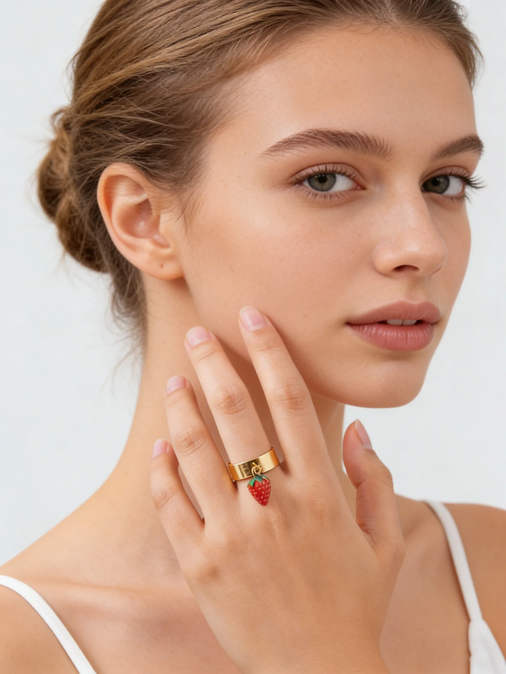 Modischer Frucht-Erdbeer-Anhänger Offener Ring für Frauen Edelstahl 6mm Breiter Klobiger Ring Schicker Kreativer Fingerschmuck Geschenke – Detail 3