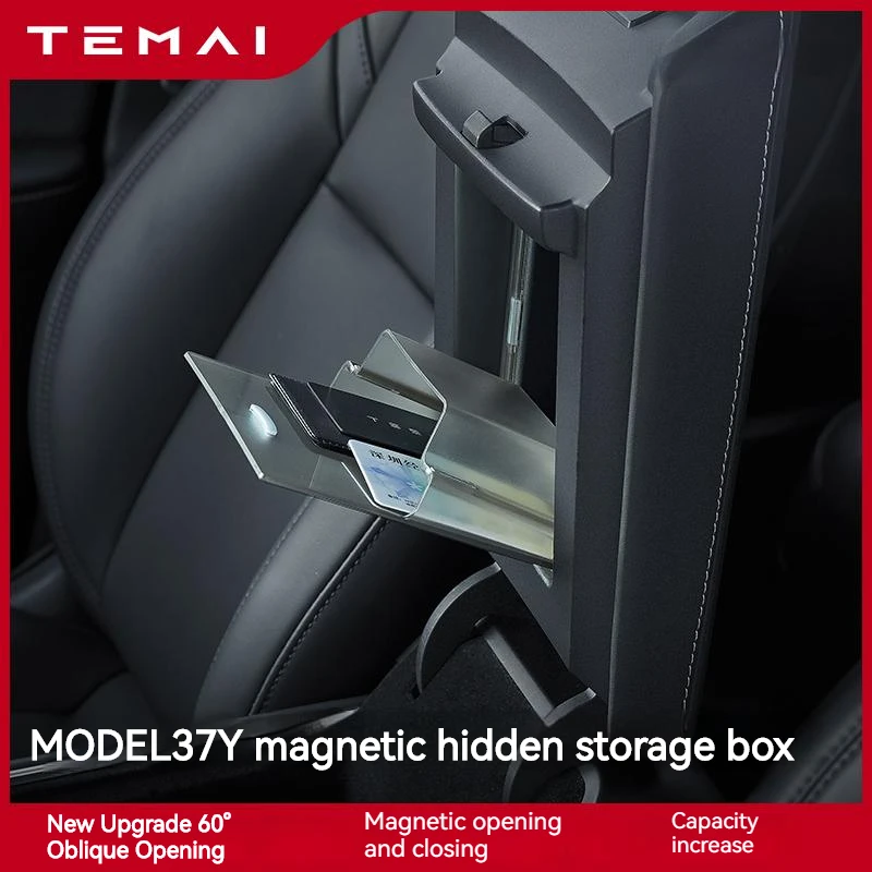 

TEMAI подходит для Tesla Model3y центральный подлокотник, магнитный поглощающий ящик для хранения, аксессуары
