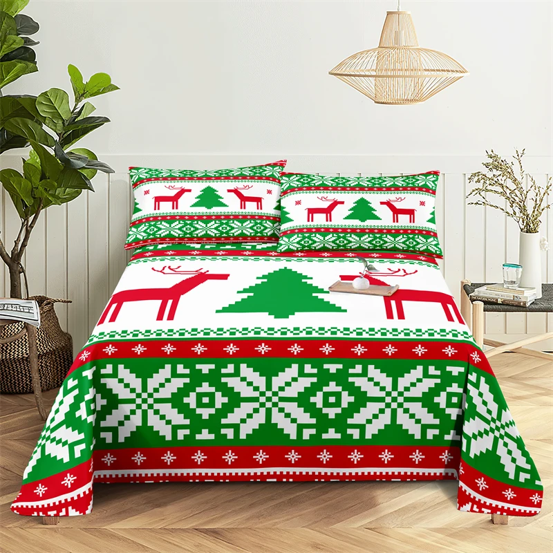 

Christmas 0.9/1.2/1.5/1.8/2.0m Digital Printing Polyester Bed Flat Sheet with Pillowcase Print Bedding Set