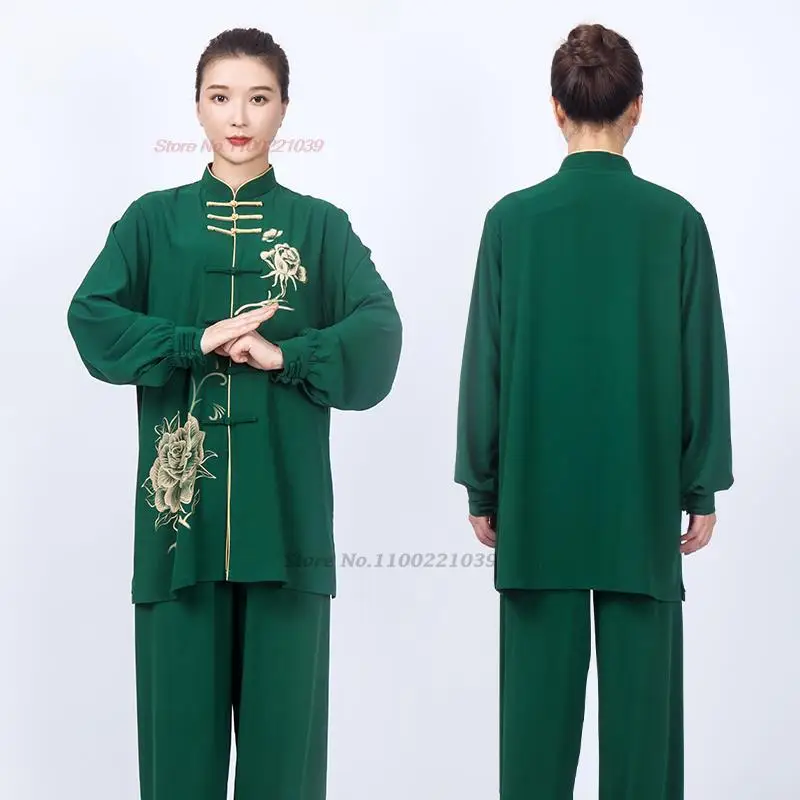 chinese kung fu tai chi clothing martial arts clothes taijiquan wushu uniform national flower prin team competition set