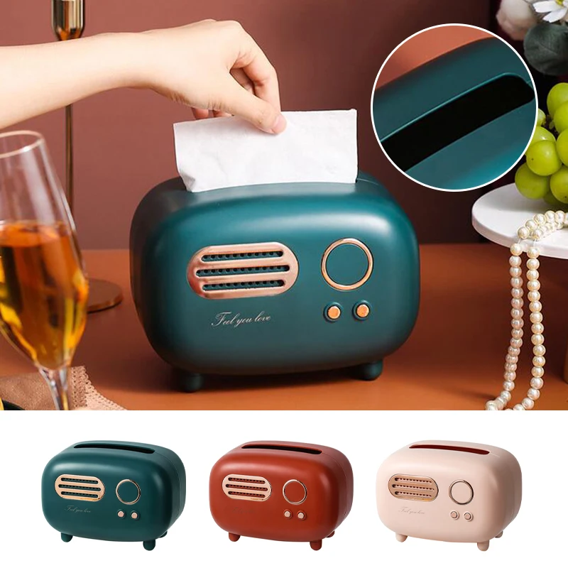 

Retro Radio Shape Tissue Box Desktop Paper Holder Towel Storage Vintage Napkin Case Organizer Home Decor Ornament Crafts
