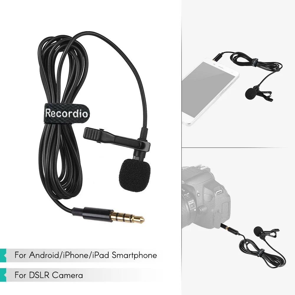 1.5M Lavalier Microphone 3.5MM 6.5MM Jack Lapel Mic Condenser Microphone 2M Extension Cable Adapter for Phone Camera Computer — view 2