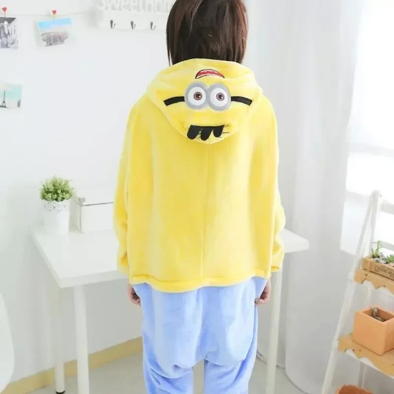 Minions Kigurumi Flannel Zipper Onesie Cosplay Anime Costume Halloween Winter Pajamas Halloween Christmas Family Clothing