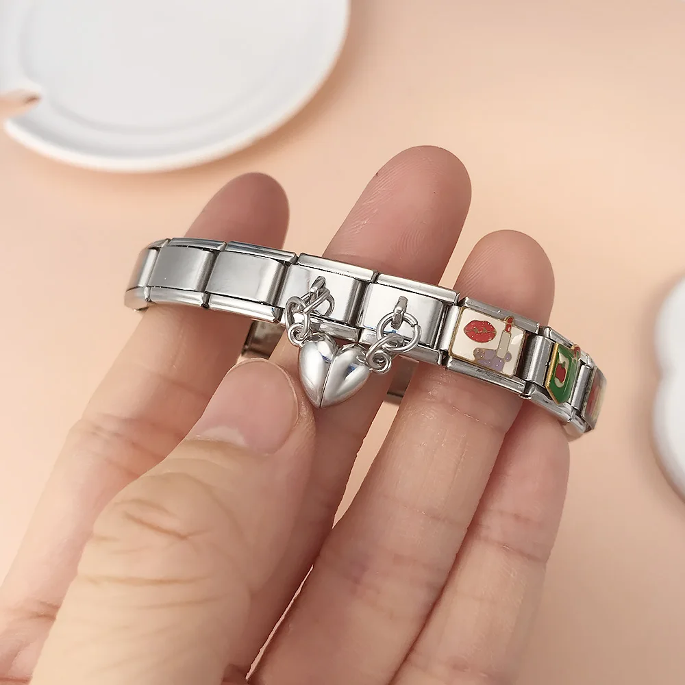 URING Mode Herz Magnetische Anziehung Abnehmbare Italienische Charm Link Fit 9mm Edelstahl Armband Schmuck DIY Machen – Detail 7