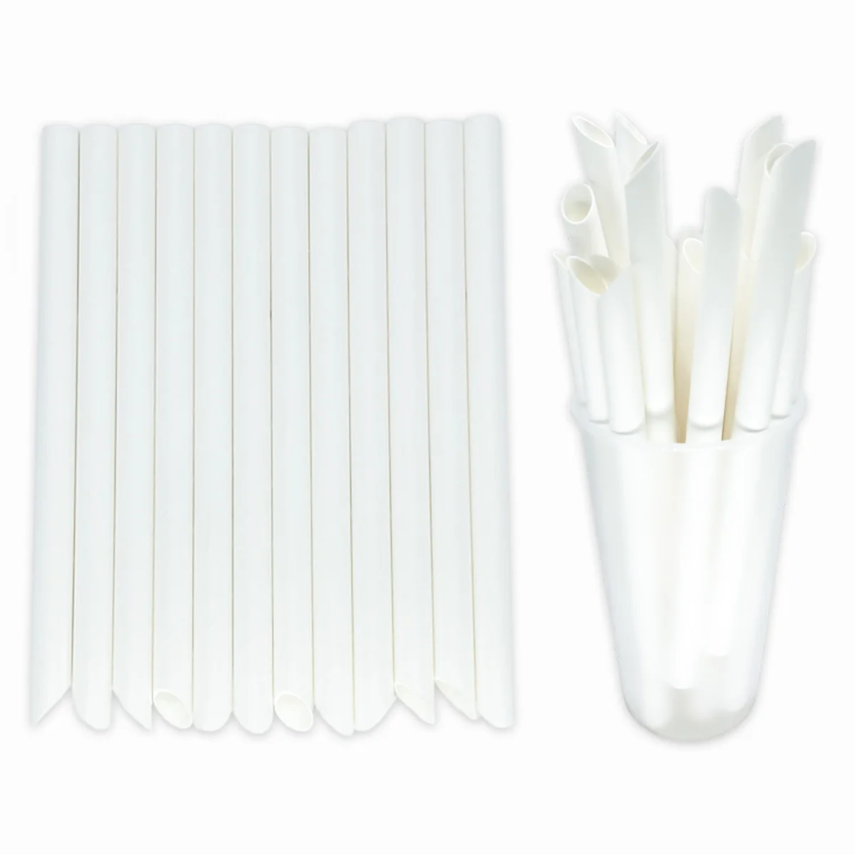 Paper Straws 12mm*190mm White 100p+6*197mm Green Bamboo 200p Disposable Party Drinking Straws for Juices Shakes and Smoothies