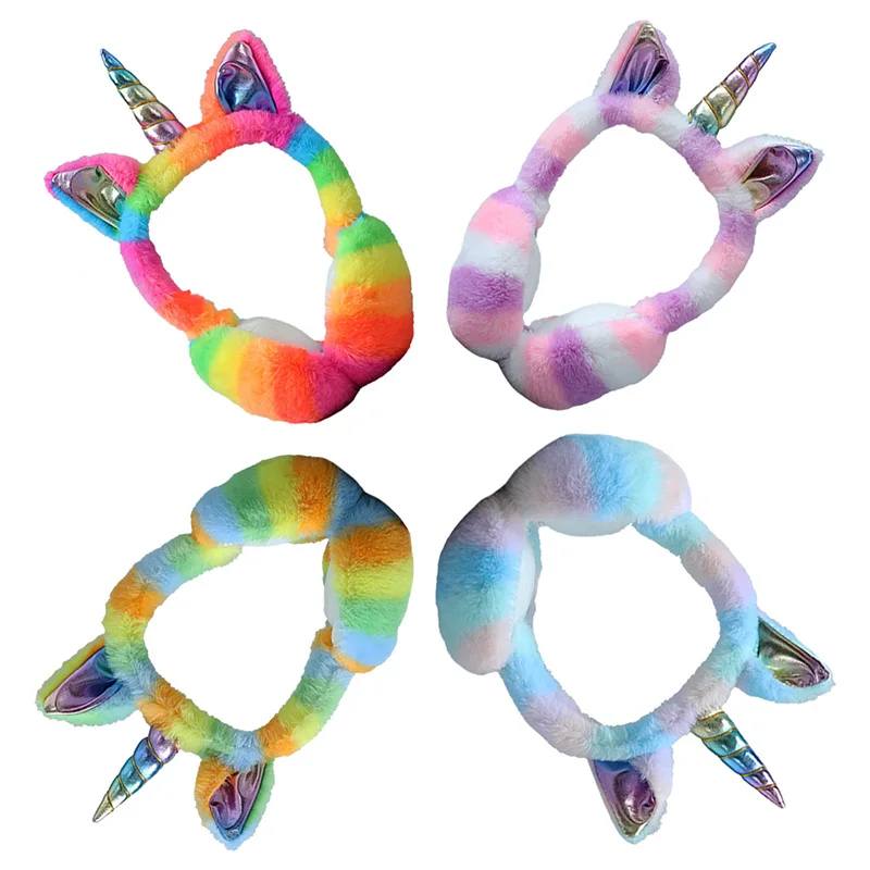 Tie Dye Unicorn Soft Earmuffs Winter Fur Headphones Warmer Children Colorful Plush Earflap Lovely Headwear Kids Ears Cover