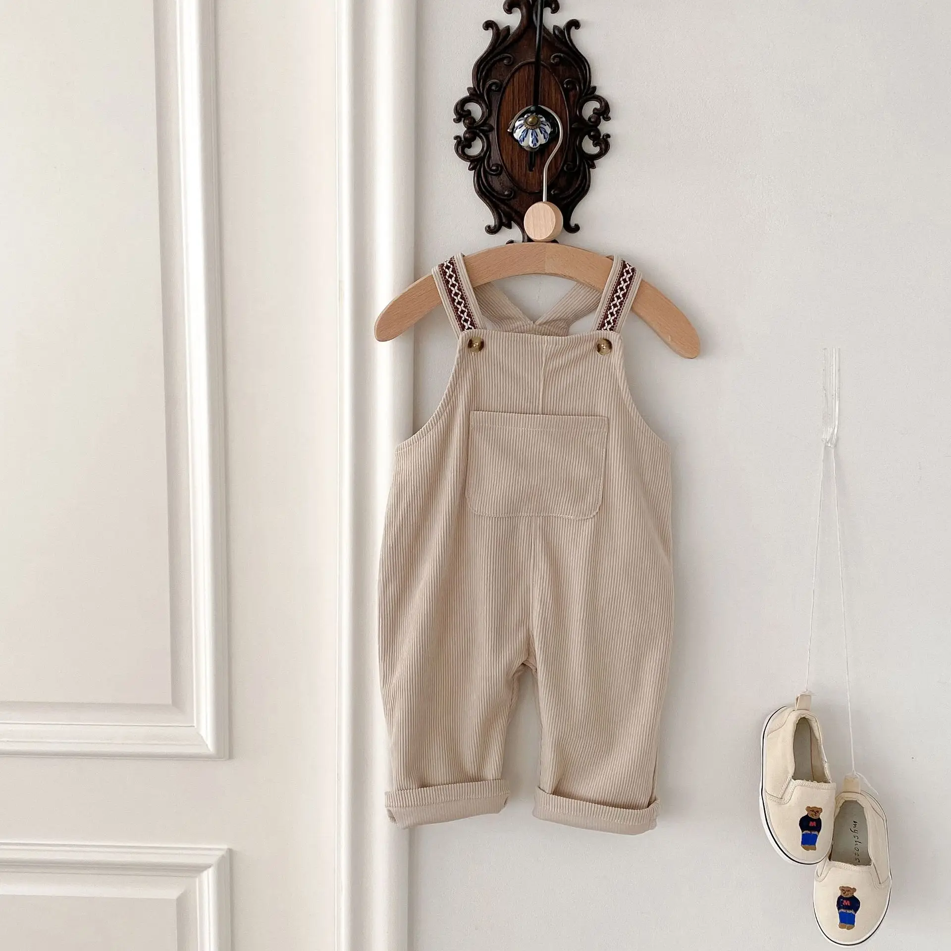 2025 Spring New Children Loose Corduroy Overalls Baby Girls Solid Casual Pants Boys Comfortable Strap Trousers Kids Clothes