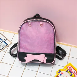 Clear Transparent Kawaii Harajuku Bow - Knot Backpack - 31x27x10cm (Black - Pink)
