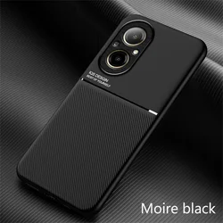 Universal Car Magnetic Holder Silicone Case with Leather Texture Coque for Realme C67 4G (Black)