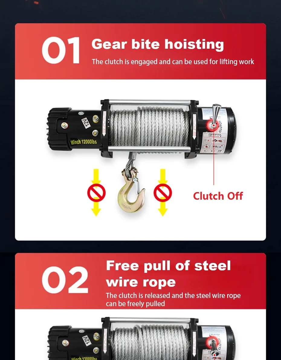 12V/24V Electric Winch Off-road Automotive Self-Help Electric Hoist Winch Extrac
