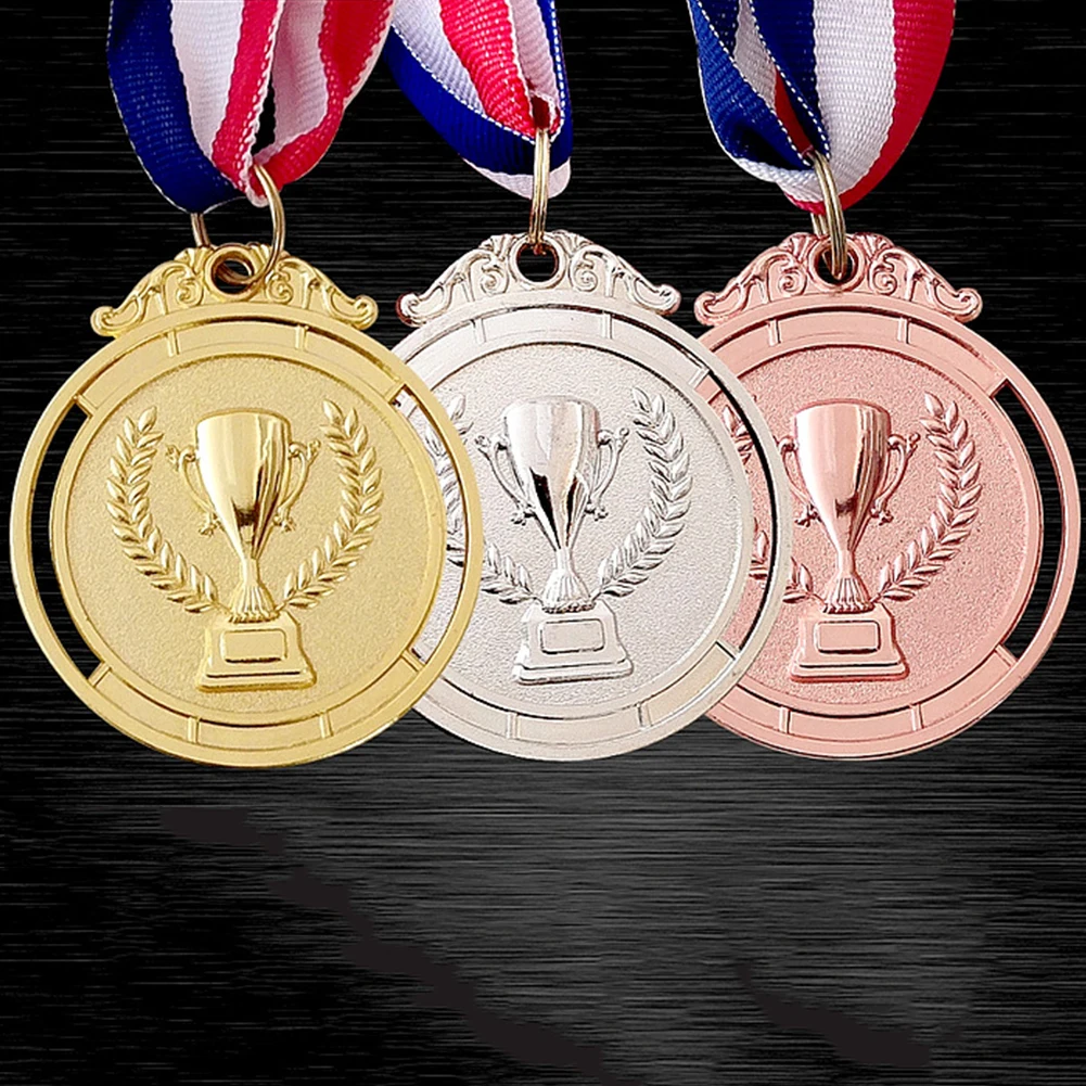 

2 Inches Gold Silver Bronze Award Medal with Neck Ribbon Metal Medal Round for Kids School Sports Meeting