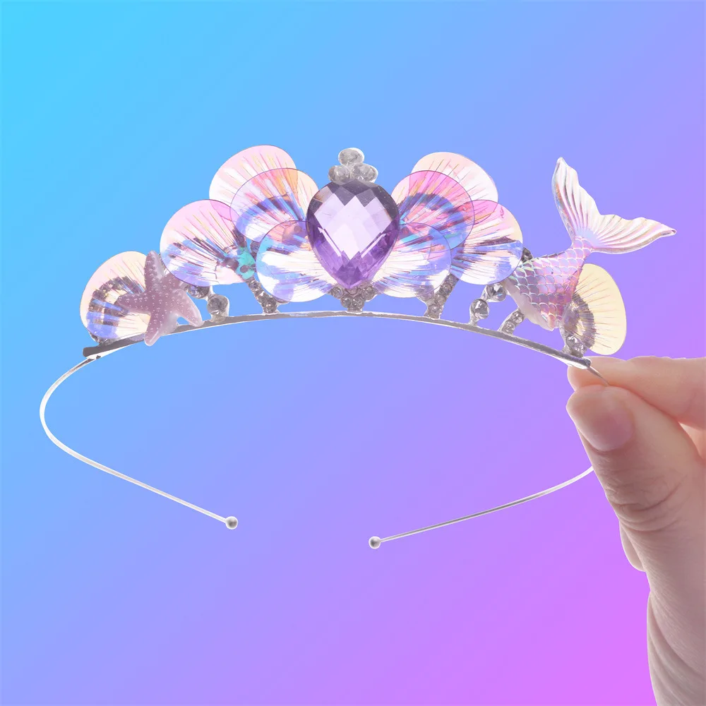 Little Mermaid Party Girl Alloy Crown Mermaid Tail Hairband Necklace Girls Princess Birthday Party Headwear Accessories Gift 4