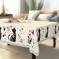 Cat and Love Tablecloth, Embossed Edge Design, Kitchen, Picnics, Indoor/Outdoor Decor, Ideal Gift for Cat Lovers, Cat Decor 1