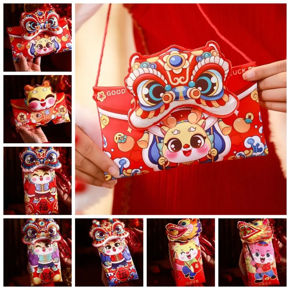 Plush Chinese Dragon Plush Coin Purse Cartoon Red Lucky Wallet Shoulder Pouch Chinese Dragon New Year Coin Purse