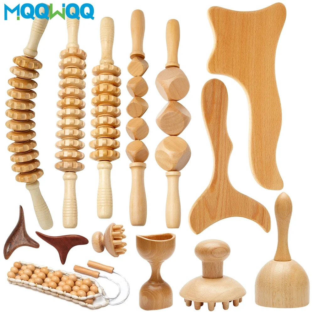 Wooden Massage Tools Wood Lymphatic Drainage Massager Anti Cellulite Body Shaping Tools for Beauty, Gua Sha, Sore Muscle Relief 1 piece wooden foot roller wood care massage reflexology relax relief massager spa gift anti cellulite foot massager care tool