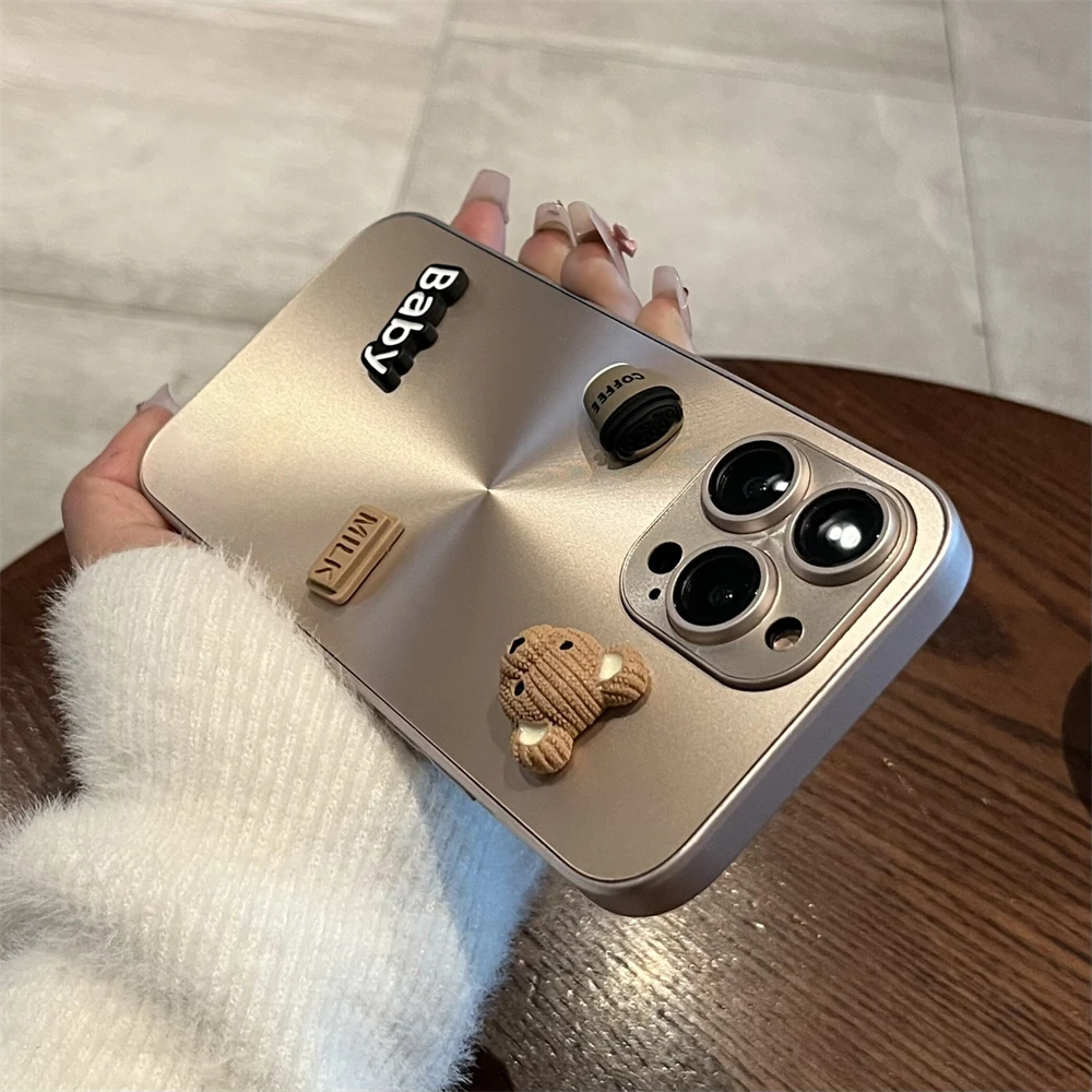 Luxuriöse süße 3D Bär Kaffee Milch Laser Aurora CD Muster Matte Hülle für iPhone 15 14 13 12 Pro Max 11 Kawaii Soft Armor Cover_voghion.com