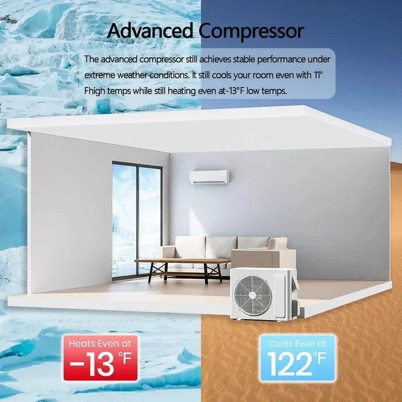 24000 Btu 220v 12000btu 1.5hp 1톤 인버터 냉난방 기능과 가습기를 갖춘 미니 벽걸이형 분리형 에어컨