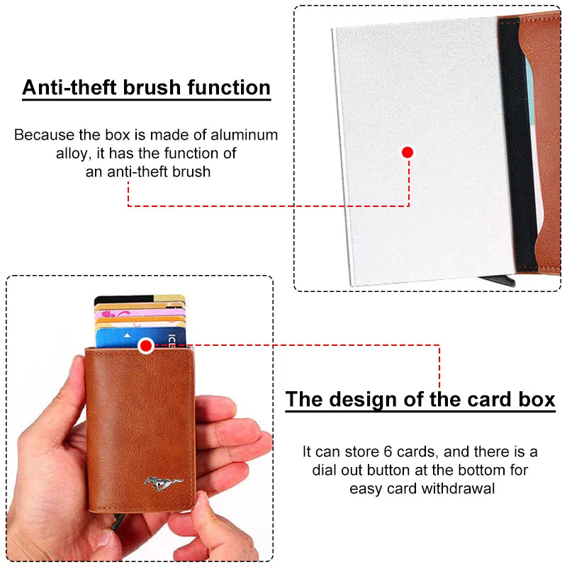 Car Logo Active Leather Pop Up Wallet Credit Card Storage Pocket Wallet Pop-up Holder For Ford Mustang Zapatillas GT Miniatura 4