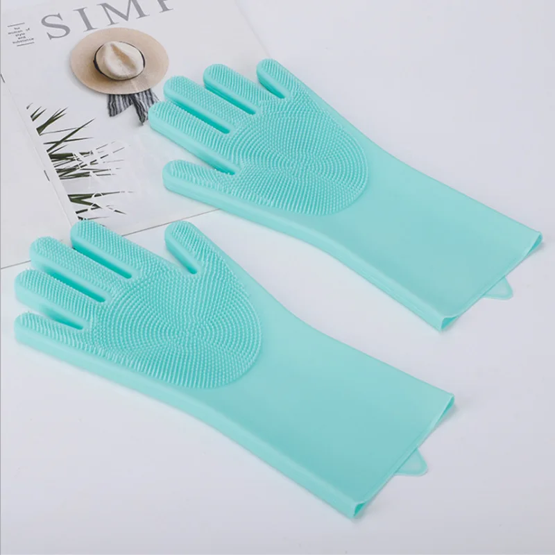 Silicone Dishwashing Gloves Kitchen Cleaning Laundry Pet Bath Soft Scrub Gloves