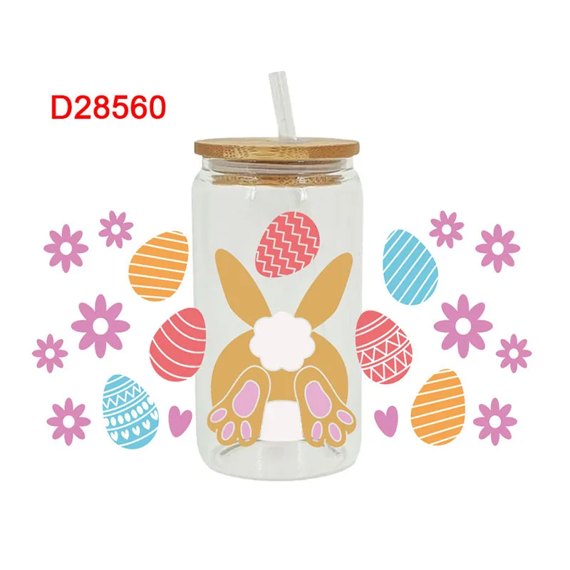 Easter UV DTF Transfer Happy Juice Printed Sticker For The 16oz Libbey Glasses Wraps Bottles D28552